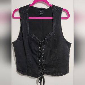 SOLD - Forever 21+ Black Denim Corset Cropped Vest, Size 3x (Fits More Like 2x)